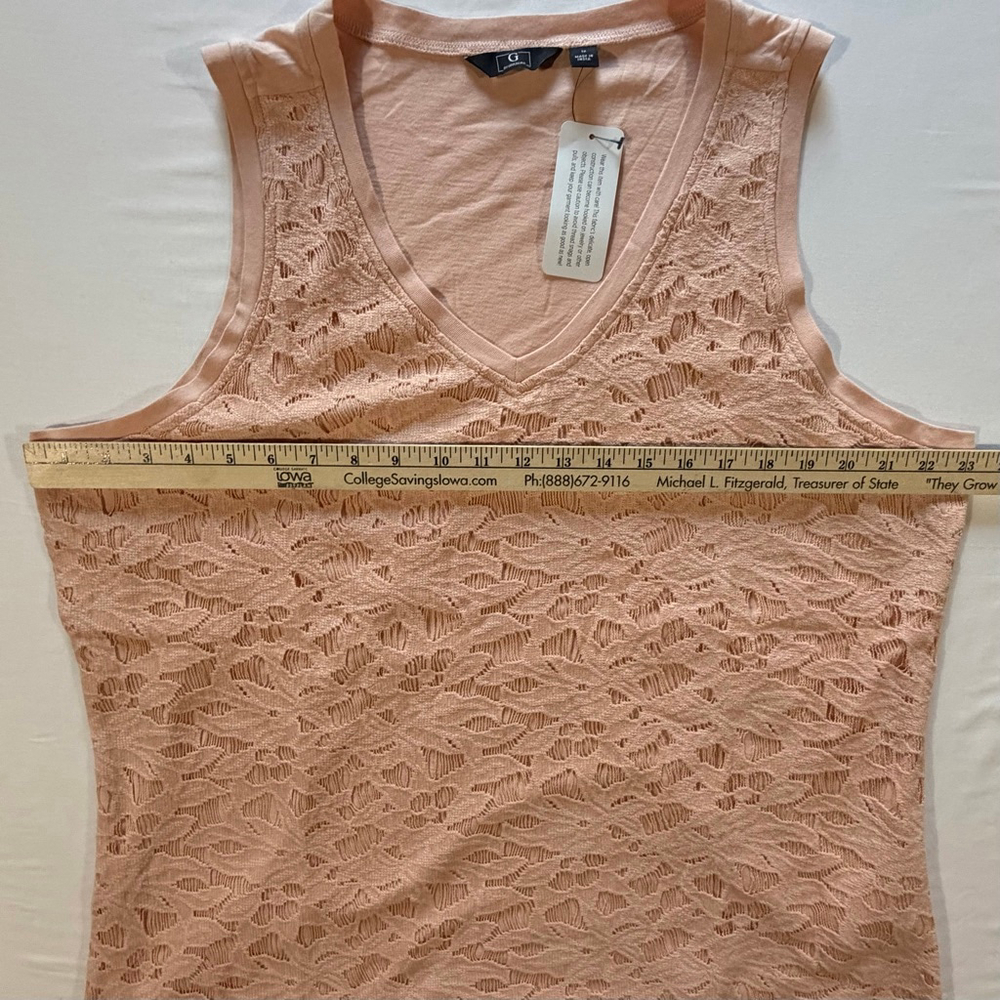 G by Giuliana NWOT Lace Front Tank Top 1X Soft Peach V-Neck Cotton Blend Chic - Picture 7 of 9